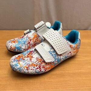 Sport Road Cycling Shoes Paint Splatter White Blue Orange EUR 40 3-Hole Cleat